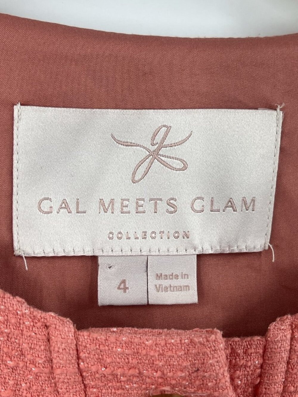 GAL MEETS GLAM Women's Peach Textured Front Button Kathleen Mini Dress US 4 - Picture 3 of 6